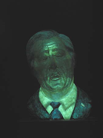 Bush triptico: transparente, escultura translucida con proyección de video en su interior. a oscuras